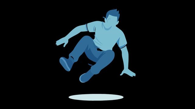 Person Jumping in Blue Tones on Black Background action