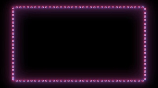 Glowing neon square border frame with vibrant light effect isolated on dark background. Modern luminous rectangular outline perfect for banners, promotion, and creative graphic projects.
