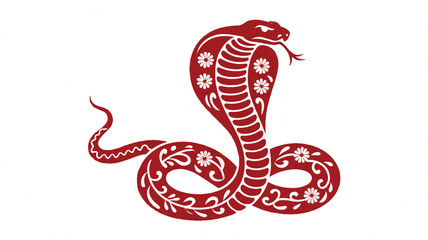 Fototapeta premium A stylized red cobra snake illustration with white decorative patterns (1)_traced