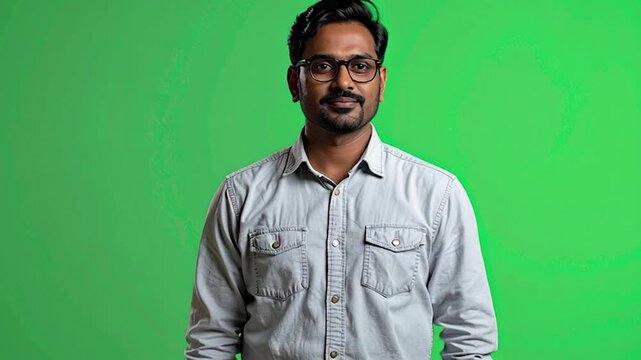Man holding book against green screen.