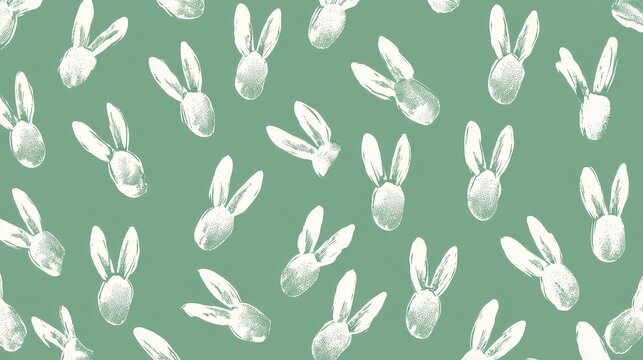 White stylized rabbit pattern with ears on a muted green background