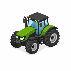 Obraz premium Isometric view of a modern green farm tractor, an agricultural vehicle designed for tilling fields and various farming operations, presented as a vibrant and detailed illustration for diverse projects