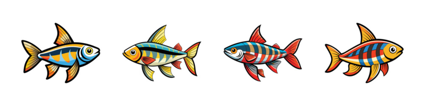 Colorful rasbora fish set in flat design vector illustration