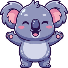 Naklejka premium Cute happy cartoon koala bear character waving with open arms, adorable baby marsupial animal illustration