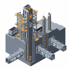 Obraz premium Isometric illustration of an industrial facility with complex infrastructure.
