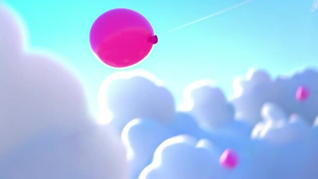 Happy Penguin Flying with Colorful Balloons Animation.
