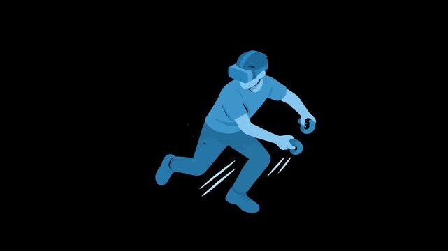 Person wearing VR headset playing video game with controllers Keywords: virtual reality, VR