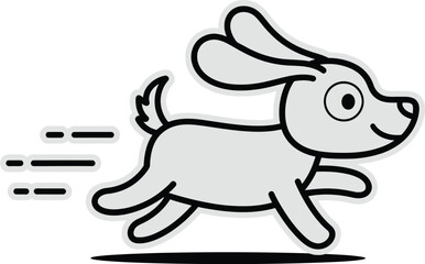 Fototapeta premium Cute cartoon dog running fast, happy puppy in motion, simple line art illustration