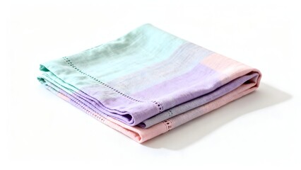 Folded pastel table runner isolated on white background. Minimal Easter table decor textile with clean studio lighting and soft shadow.