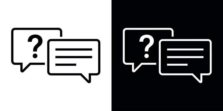 Question Answer icon concept in flat black and white style on clean background vector illustration design
