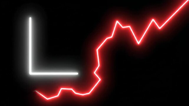 Neon line graph animation showing growth and loss on black background