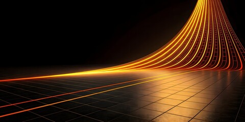 Futuristic Neon Light Trails Over Dark Grid Floor Technology Background