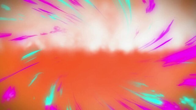 Digital animation of purple and green digital waves against orange background