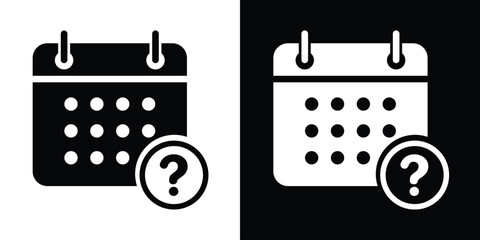 Obraz premium Calendar icon with a question mark symbol, signifying unscheduled events, pending dates, or appointment inquiries. Clean black and white minimalist vector for web and mobile apps.