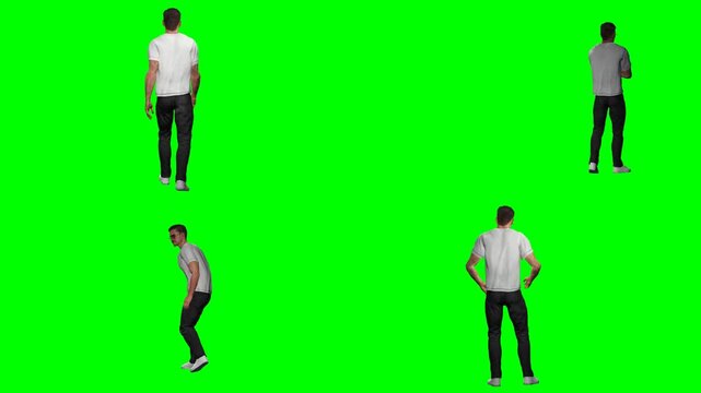 young casual man guy is falling stumbling dropping and crying on green screen chromakey background for 3D animated cartoonnimation. Ideal for custom video project and multimedia works.