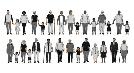Diverse group of people of all ages and ethnicities holding hands.