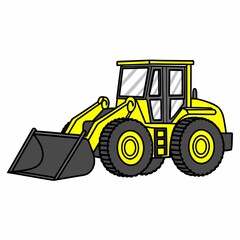 Fototapeta premium Yellow construction loader bulldozer with black bucket isolated on white background vector illustration