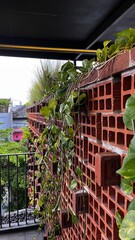 Brick Wall with Greenery and Balcony View