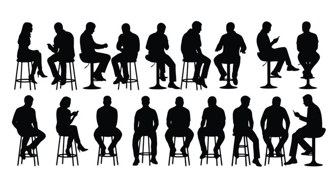 Silhouettes of people sitting on bar stools.