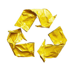 Recyclable Materials Yellow Recycling Symbol isolated [Transparent Background PNG].