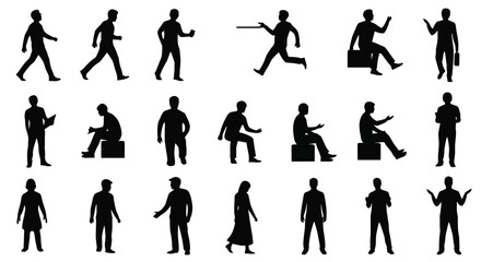 Fototapeta premium Collection of Diverse Human Silhouettes in Various Poses.