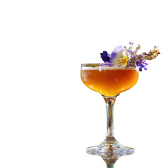 Red cocktail with orange slice and ice in elegant wine glass [Transparent Background PNG].