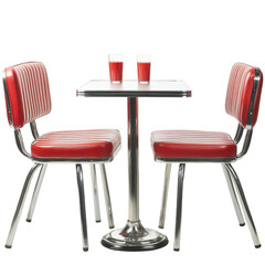 Red diner chairs and a table with a chrome isolated [Transparent Background PNG].