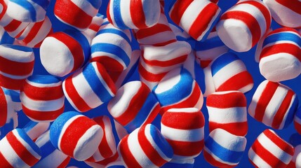 Fototapeta premium Stack of Colorful Red White and Blue Striped Marshmallows