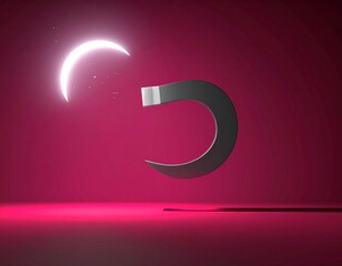 Minimal Magnet Pulling a Small Crescent Moon on Maroon Background