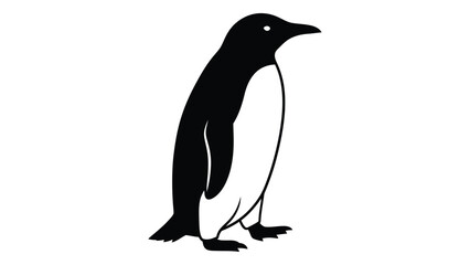 A black and white silhouette of a penguin standing on one leg isolated on white background, Vector © MDRian