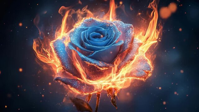 blue rose in flames