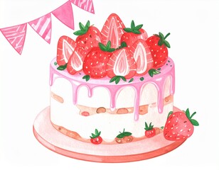 かわいいいちごのケーキ