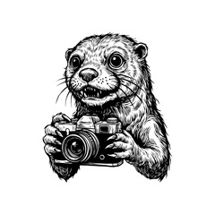 abstract illustration of a beaver hand holding a camera vector