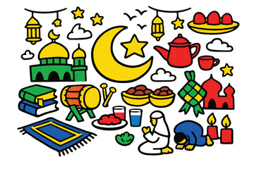 Naklejka premium colorful ramadan ornaments vector set