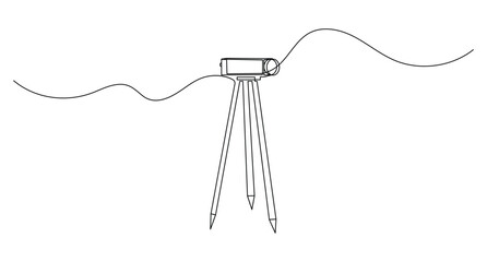 Road compass continuous line drawing of a geodetic total station on a tripod for surveying © LemonDesigner