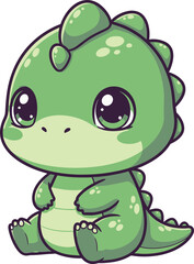 Naklejka premium Cute green cartoon dinosaur sitting on looking adorable