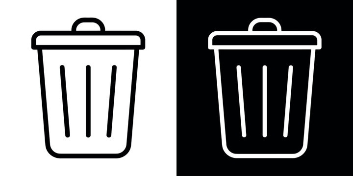 Trash Bin icon flat black and white background vector illustration design