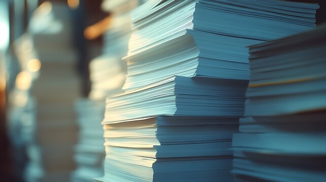 Stacks of White Paper Piles.