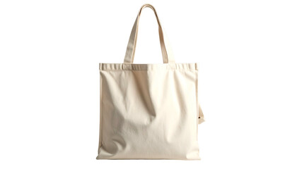 Cream-colored tote bag with long handles, set against a black background
