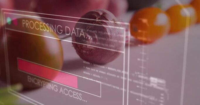 HUD overlay appearing over beetroot and tomatoes, progress bar filling while processing and fading