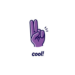 Obraz premium Cartoon illustration featuring a purple hand displaying a gesture with the word 