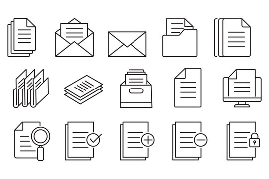 Document icon set. Editable line icons. Vector illustration.