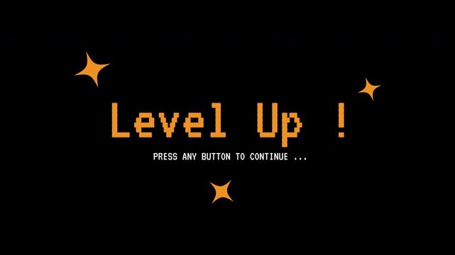 Level up pixel game message with stars suitable for game apps, websites, banners, and social media posts for enhancing gaming content.