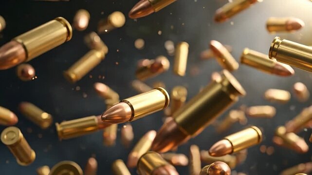 Close-up shot of falling bullets with a blurred background, symbolizing danger and violence.