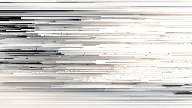 Grey and white abstract digital glitch art background with horizontal lines and rectangles