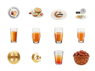Ramadan Feast Composition of Dishes and Drinks on transparent background