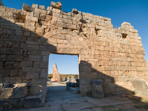 Ruins of the ancient city of Perge in Antalya. Historical and archaeological heritage of T&uuml;rkiye