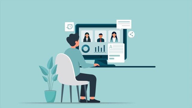 Remote Team Collaboration Flat 2D Work From Home Concept