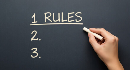 Hand writing rules on a chalkboard, symbolizing education and guidance
