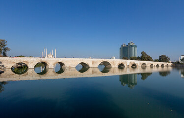 Adana Sabancı Central Mosque and historic stone bridge